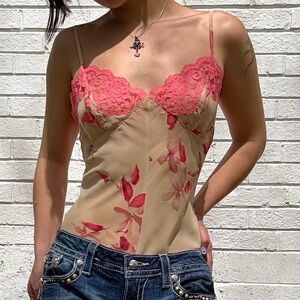 Victoria’s Secret Y2K Floral Lace Bodysuit Camisole Pink Cream S